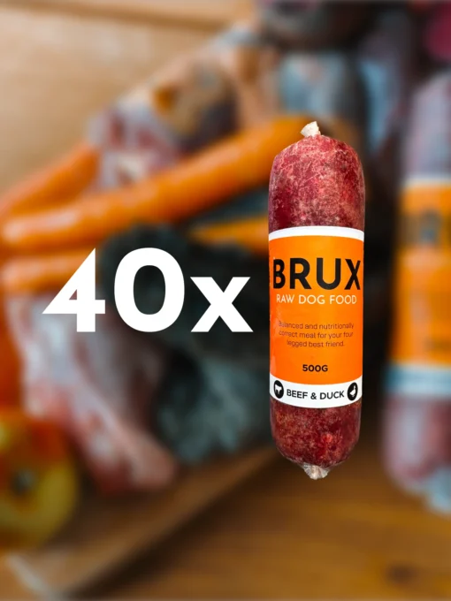 raw dog food suitable for all dogs by brux beef and duck