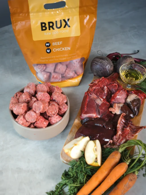 balanced raw dog food recipe beef and chicken brux